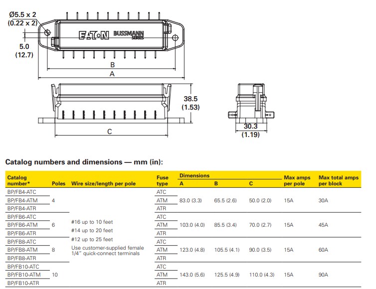 Mechanical Drawing - Eaton Bussmann Splash-Proof Fuse Blocks